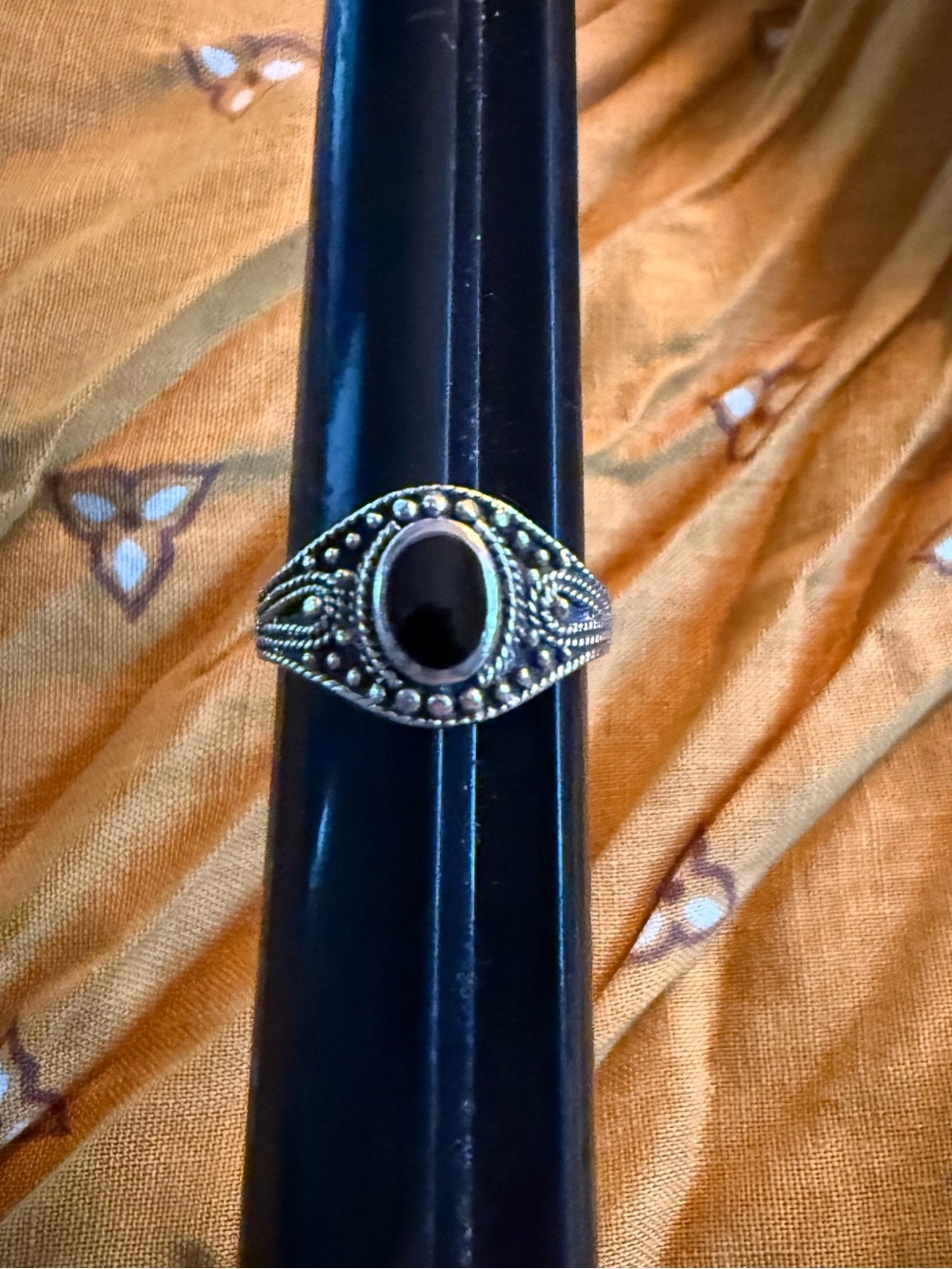 Onyx Silver Ring with dot detail